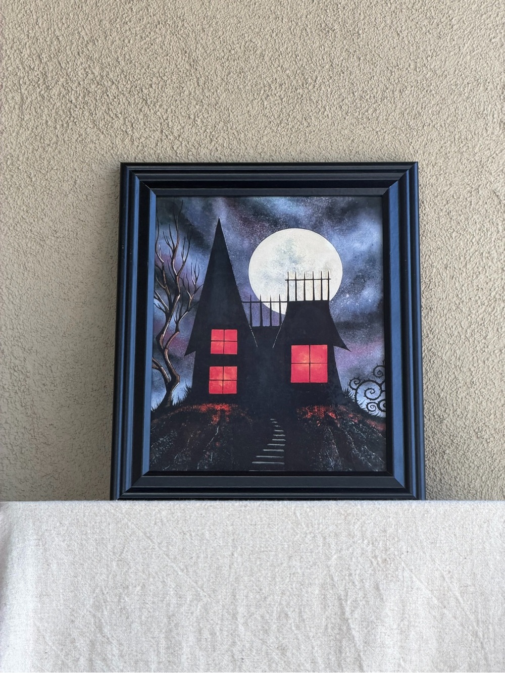 Haunted House Full Moon Framed Halloween Art Print 8x10 Whimsigoth Goth Handmad
